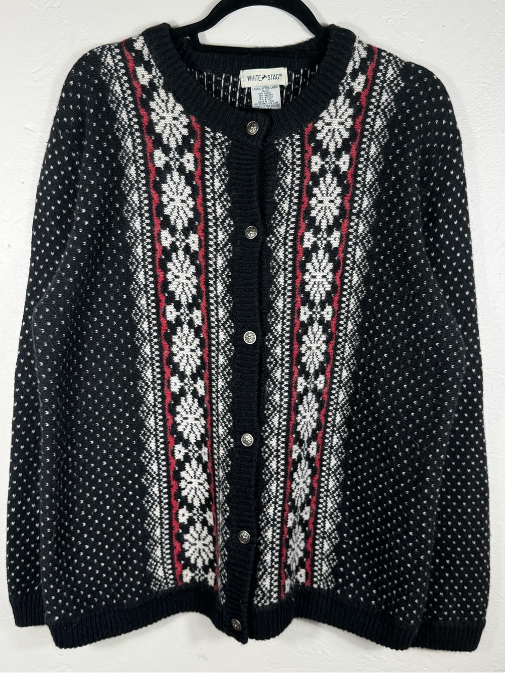 White Stag Fair Isle Button-Front Knit Sweater Holiday Winter XL